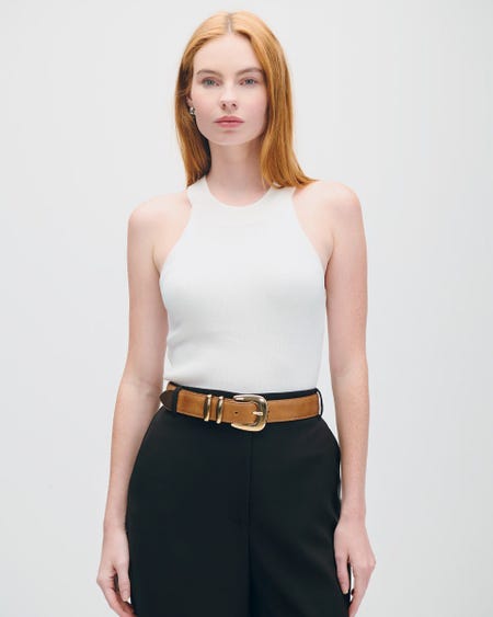 Blusa Halter Blanca Tejido Canalé