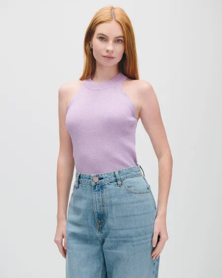 Blusa Halter Lavanda Tejido Canalé Con Lúrex