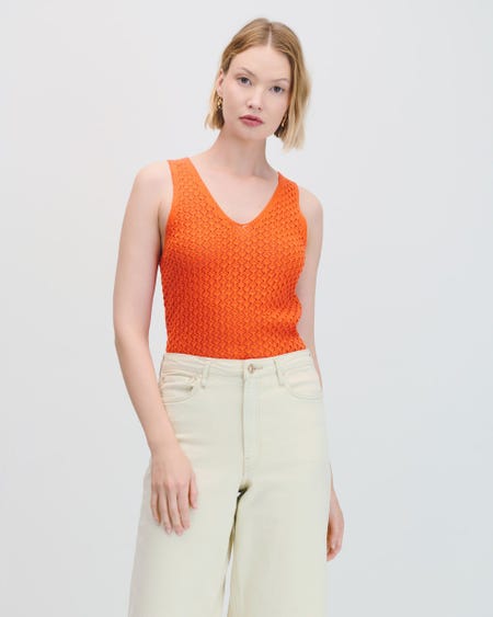 Blusa Tejido Calado Naranja Escote V