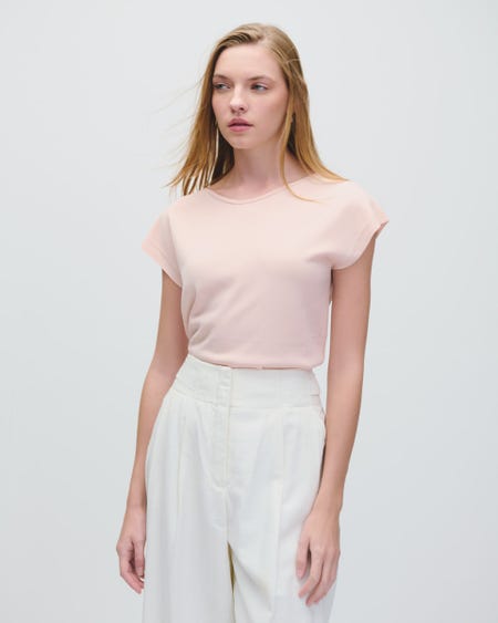 Blusa Tejido De Punto Rosa Claro Ribete Canalé Escote Ojal