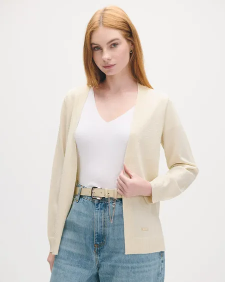 Cárdigan Champagne Con Lúrex Tejido De Punto Ligero