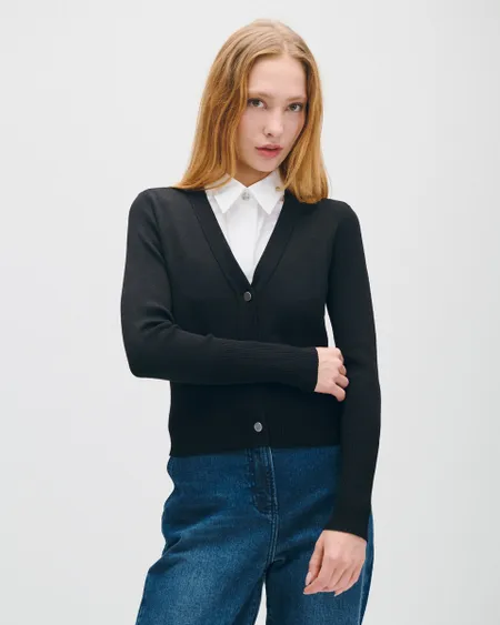 Cárdigan Negro Corto Tejido Combinado