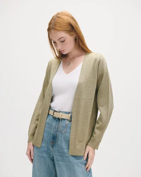 Cárdigan Verde Olivo Con Lúrex Tejido De Punto Ligero