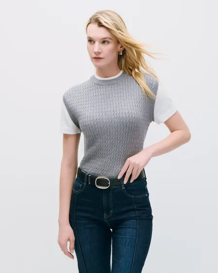Chaleco Gris Tejido De Cable Playera De Punto Simulada
