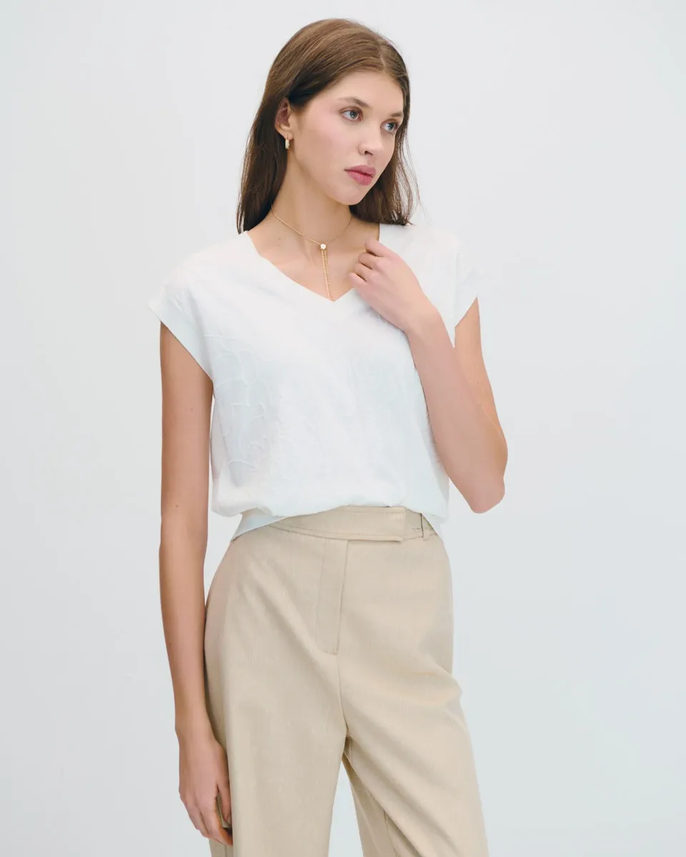 Chaleco Off White Tejido De Punto Detalle Floral Con Lentejuelas 