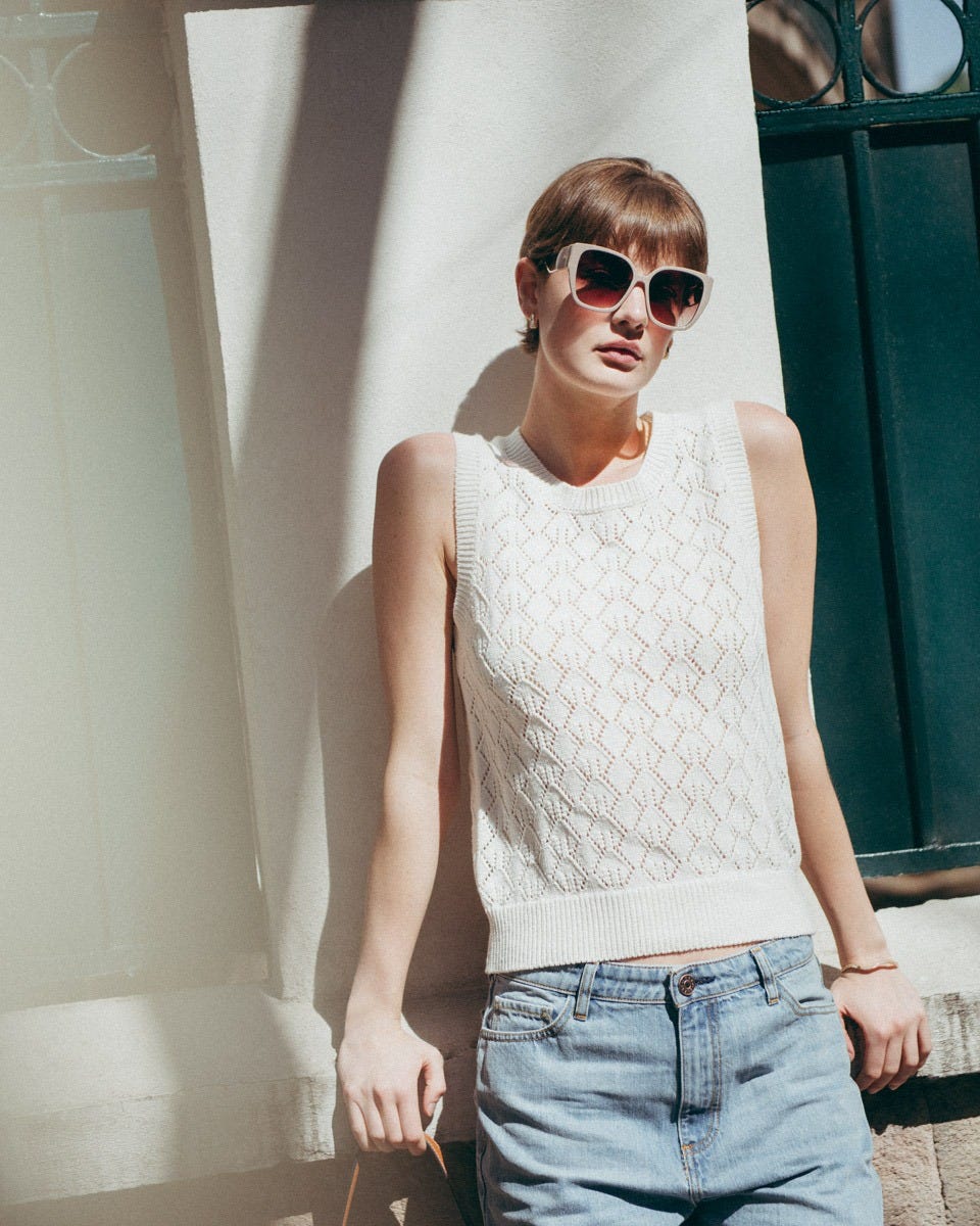 Chaleco Tejido Calado Natural Escote Redondo 