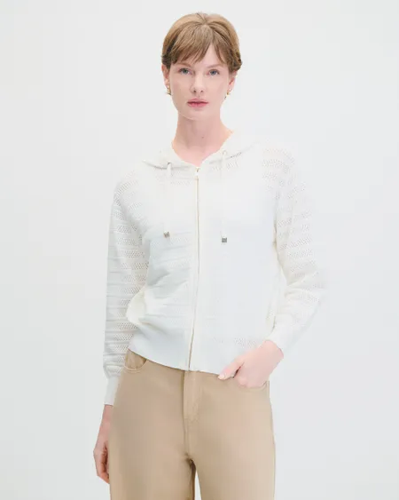 Suéter Tejido Calado Tipo Sudadera Off White Con Capucha