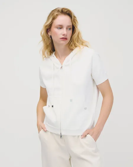 Suéter Tejido De Punto Blanco Tipo Sudadera Manga Corta
