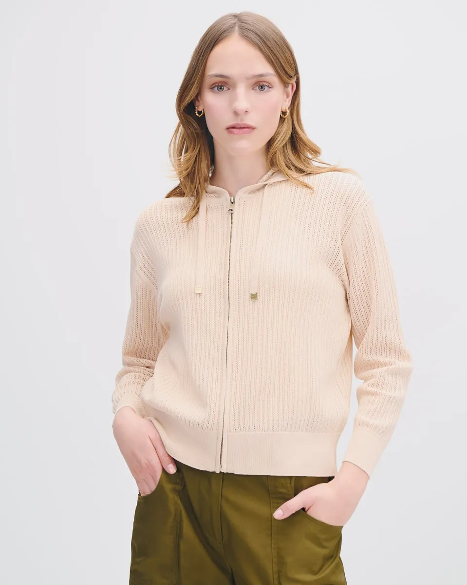 Suéter Tejido De Punto Calado Tipo Sudadera Arena 