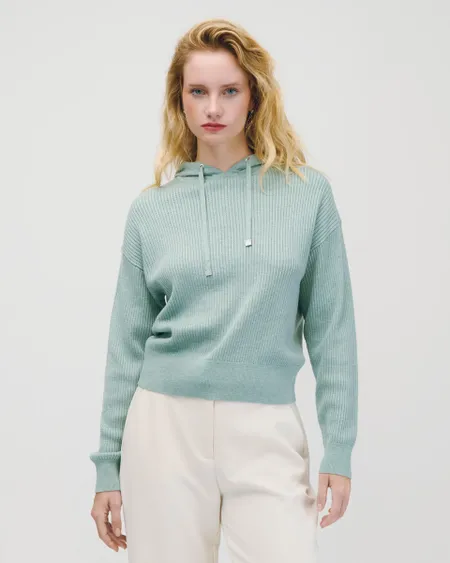 Suéter Tejido De Punto Canalé Tipo Sudadera Verde Musgo