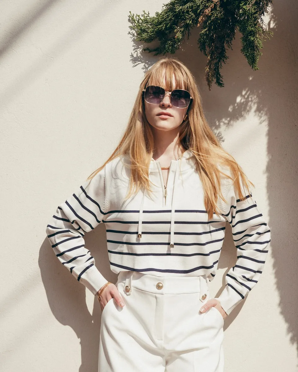 Suéter Tejido De Punto Tipo Sudadera A Rayas Y Capucha Interna 