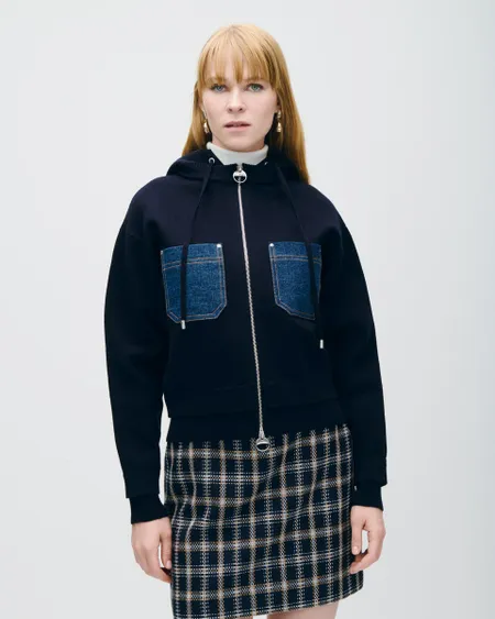 Suéter Tejido Tipo Sudadera Índigo Bolsillos Denim