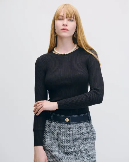 Suéter Tejido Trenzado Índigo Escote Redondo