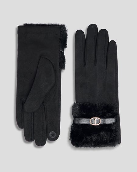 Guantes Negros Ante Pelo Sintético En Puño Cinta Vinipiel