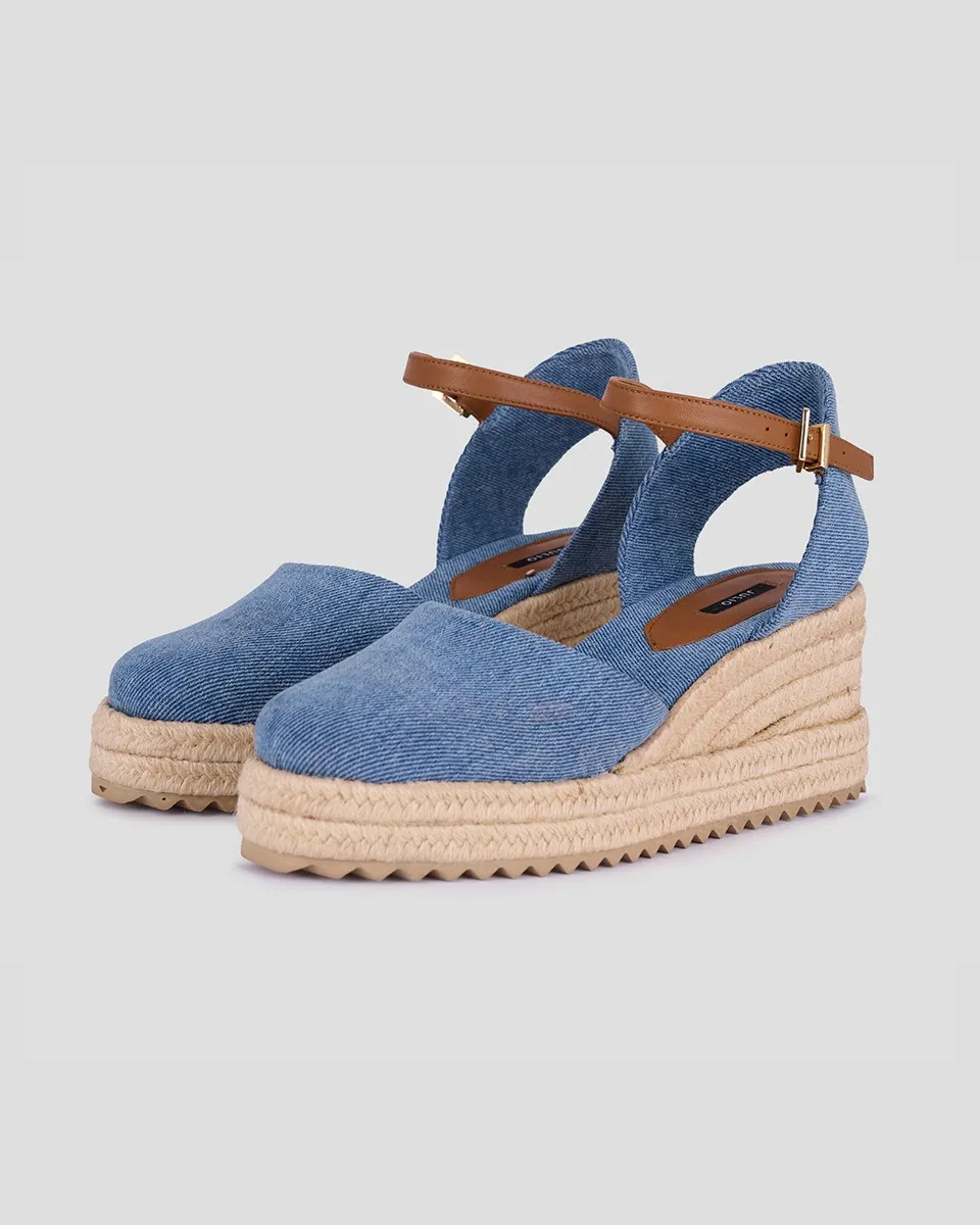 Alpargatas Tipo Denim Detalles Caramelo Plataforma De Yute 