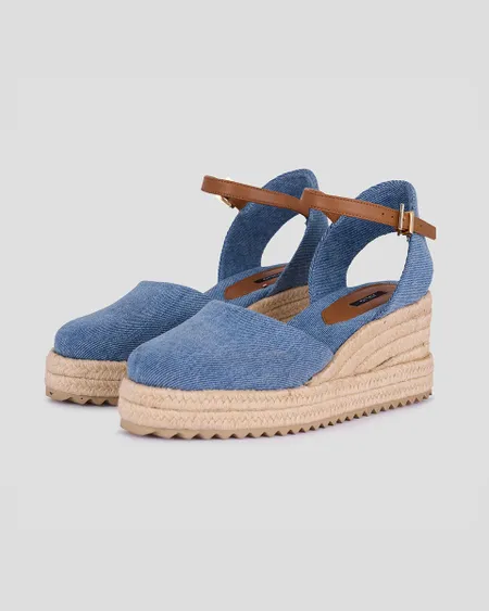 Alpargatas Tipo Denim Detalles Caramelo Plataforma De Yute