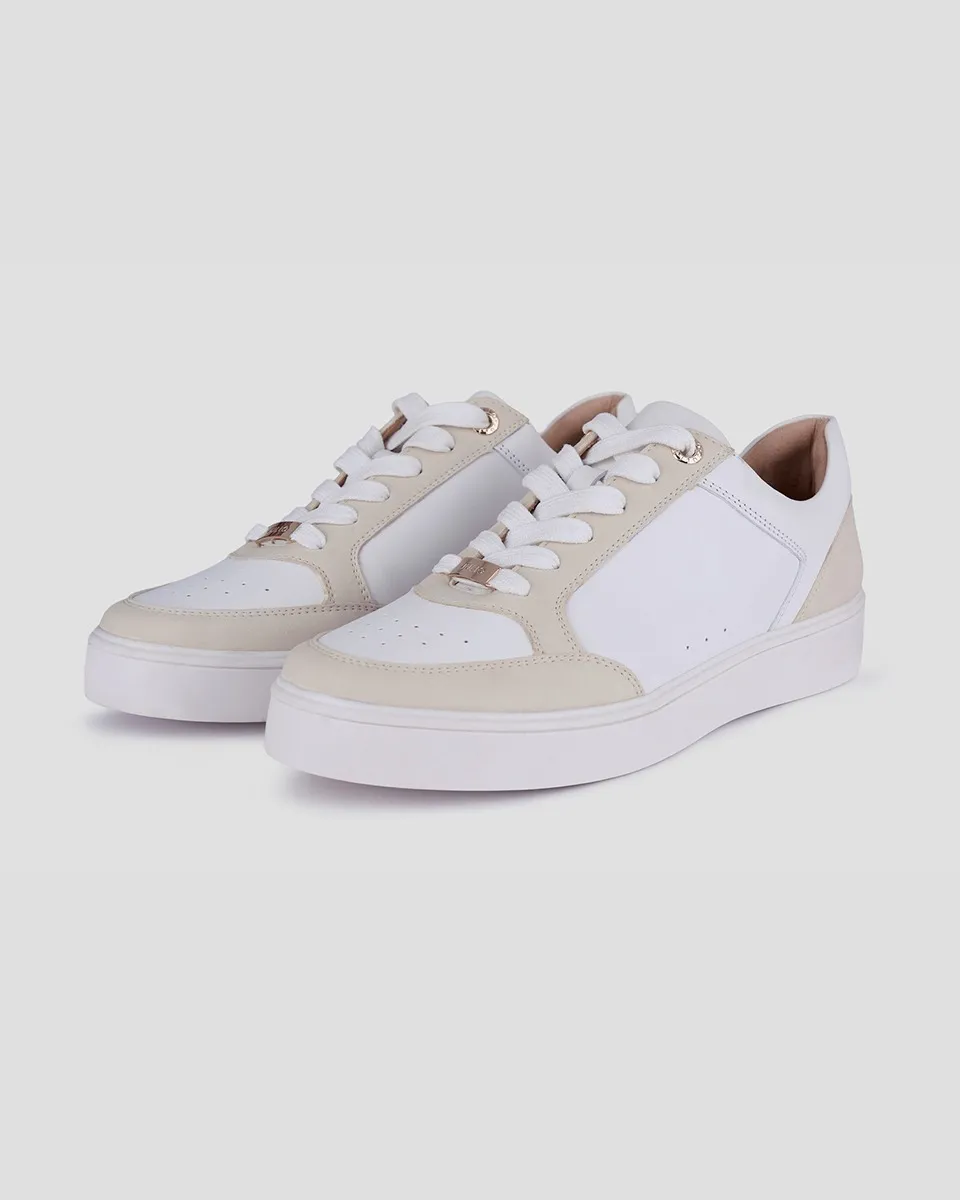 Tenis De Piel Blancos Estilo Bamba En Combinación Beige 