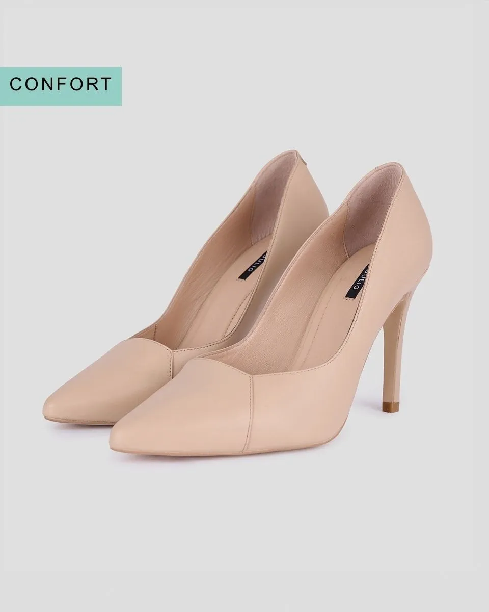Zapatilla Stiletto De Piel   Nude Con Puntera 